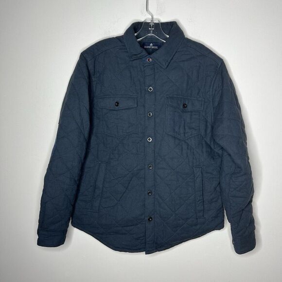 Rainforest Quilted Shirt Jacket Shacket Mens Medium Blue Elbow Patches Outdoors - Picture 15 of 16